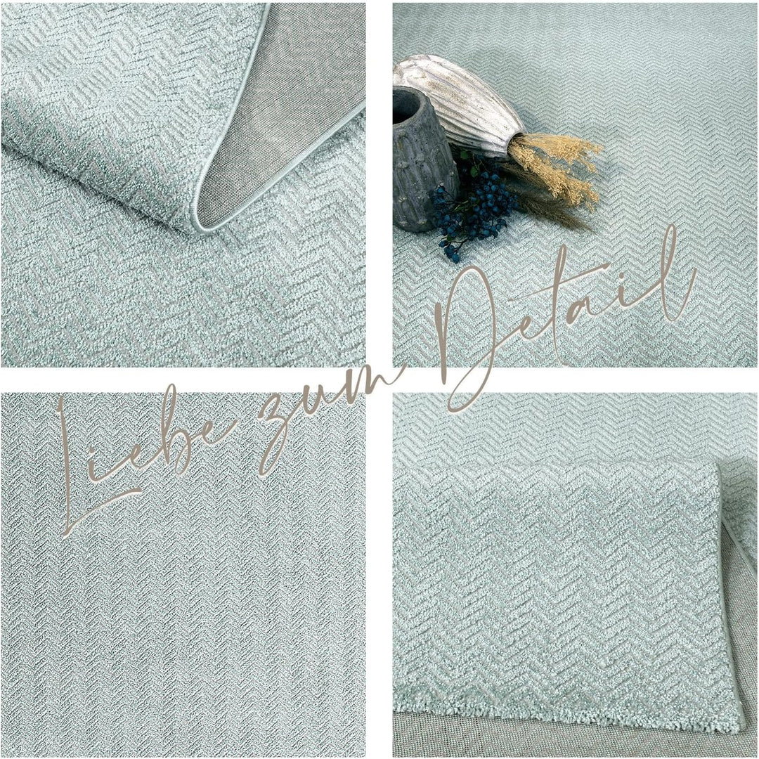 payé Teppich Wohnzimmer - Grün - 160x230cm - Meliert Muster- Einfarbig - Hoch Tief Effekt - Kurzflor