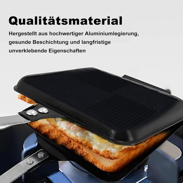 Doppelseitige Bratpfanne, Breakfast Sandwich Maker mit Griff Nonstick Grill Snack Grillpfanne für Fr