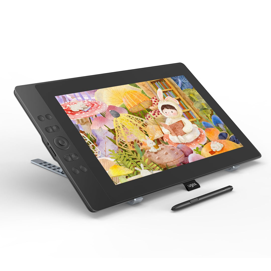 ugee Grafiktablett mit Display, UE16 FHD IPS 15.4 Zoll Grafiktabletts mit 143% sRGB Bildschirm, 16K