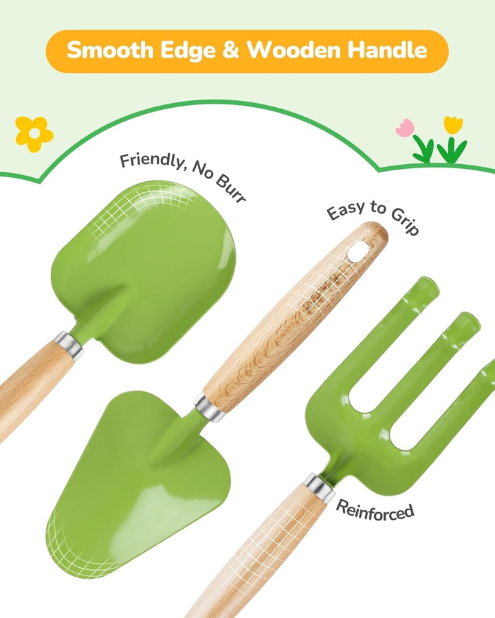 Grenebo-Gartenspielzeug für Kinder, inklusive Metallkelle, Pflanzschaufel, Gartenhut, Rechen, Schürz