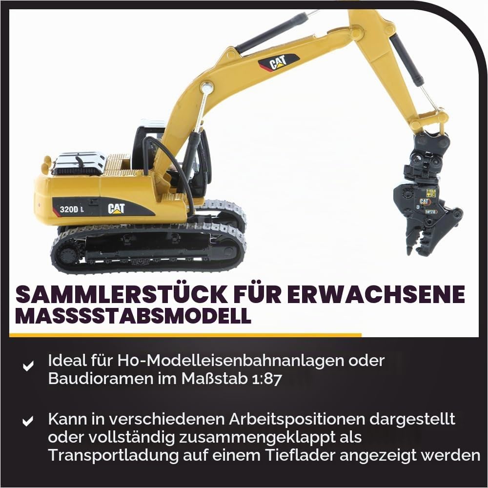 Diecast Masters 85652 - Caterpillar Bagger mit Zubehör 320D, Massstab 1:87, ca. 11,7 x 4,5 x 4,8 cm,