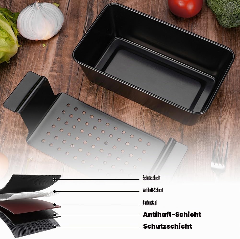 Hackbratenform mit Ablaufschale, Antihaftbeschichtete Backform Premium Antihaft Fleisch Kastenform m