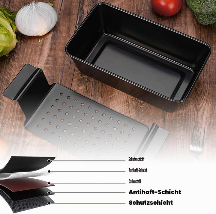 Hackbratenform mit Ablaufschale, Antihaftbeschichtete Backform Premium Antihaft Fleisch Kastenform m