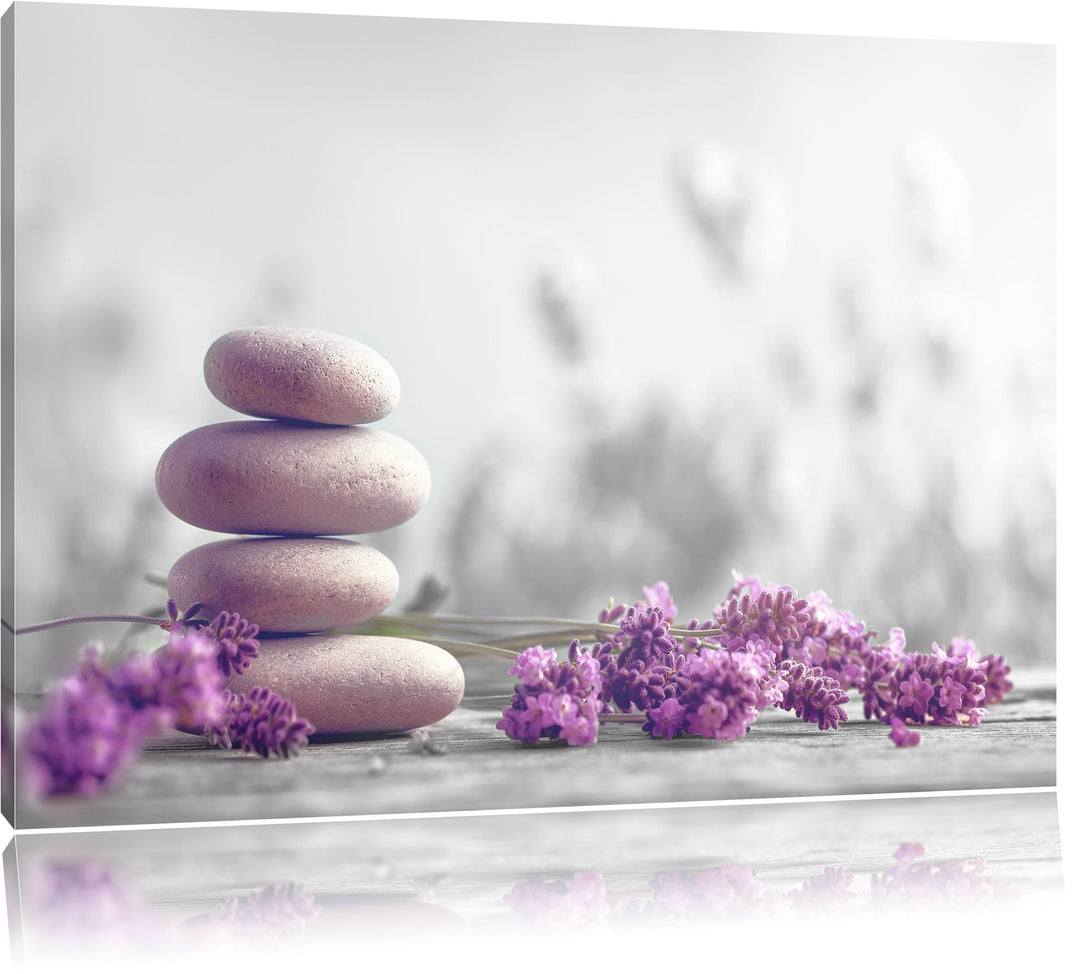 Pixxprint Lavendel Spa-Stillleben B&W Detail, Format: 100x70 auf Leinwand, 100x70