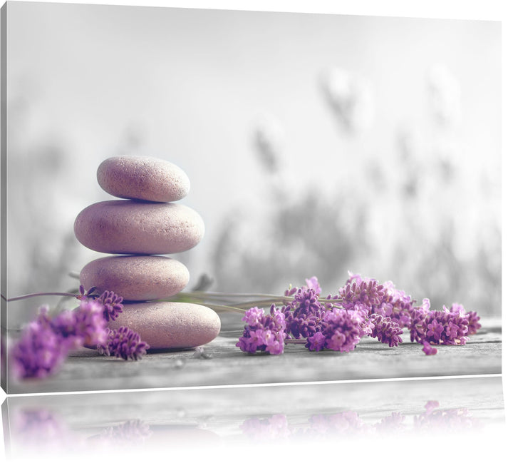 Pixxprint Lavendel Spa-Stillleben B&W Detail, Format: 100x70 auf Leinwand, 100x70