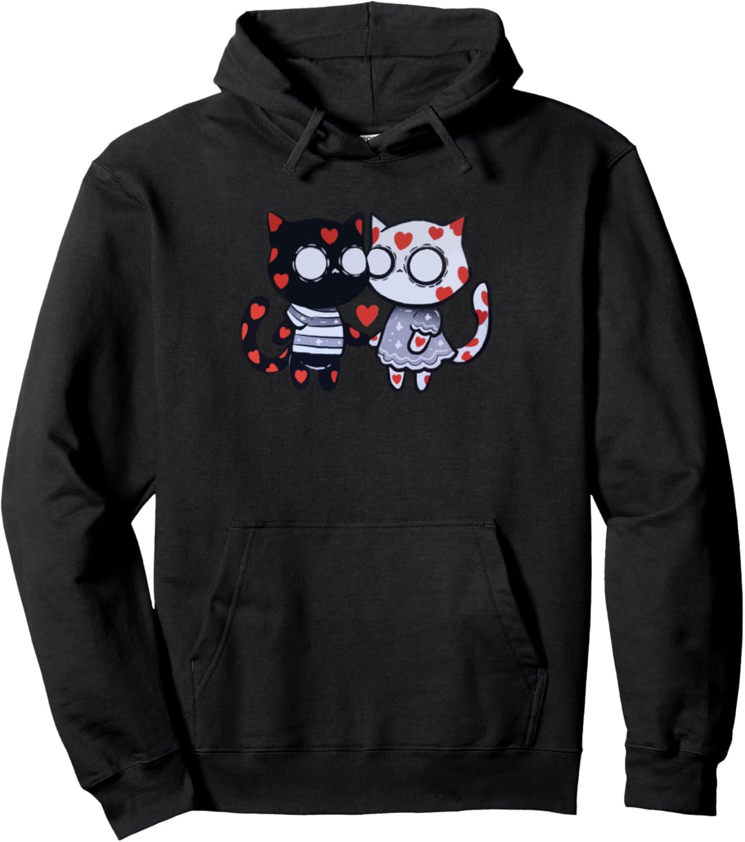 matching couple cats valentines day art Pullover Hoodie