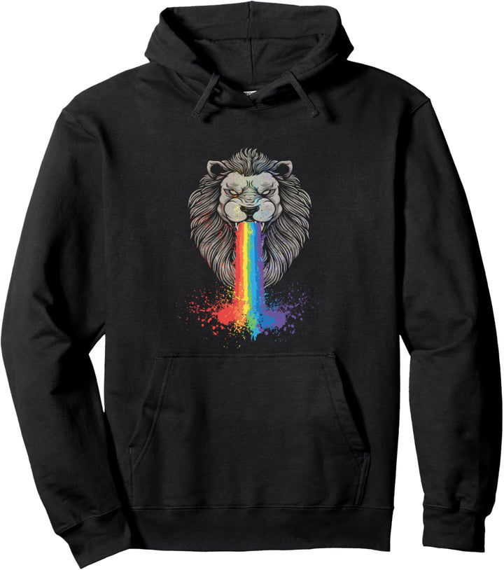 Lion puking rainbows casual trendy graphic for women Pullover Hoodie