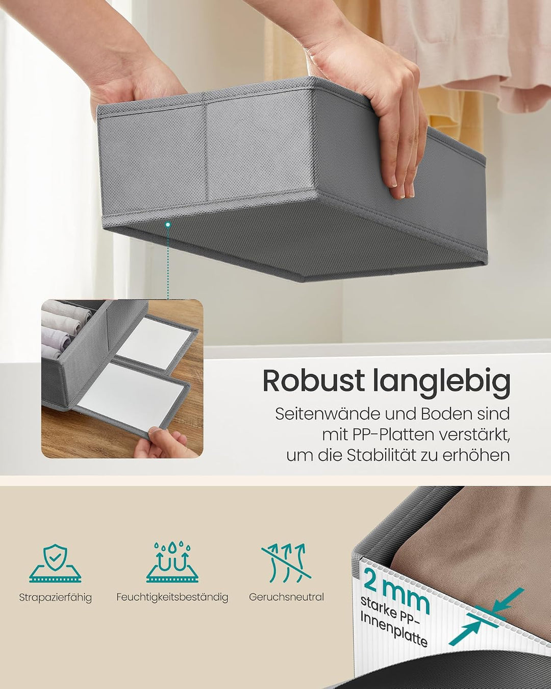 SONGMICS Unterwäsche-Organizer 4er Set, Schubladen-Organizer für IKEA HEMNES und MALM Kommoden, mit