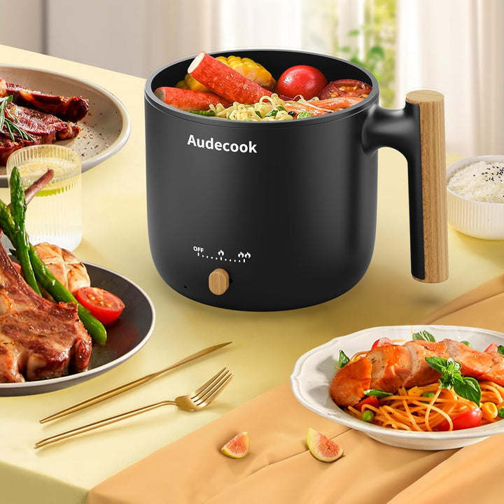 Audecook - Elektrischer Dampfgarer, tragbarer Mini-Kocher, 1,8 l, elektrischer Kochtopf mit Antihaft