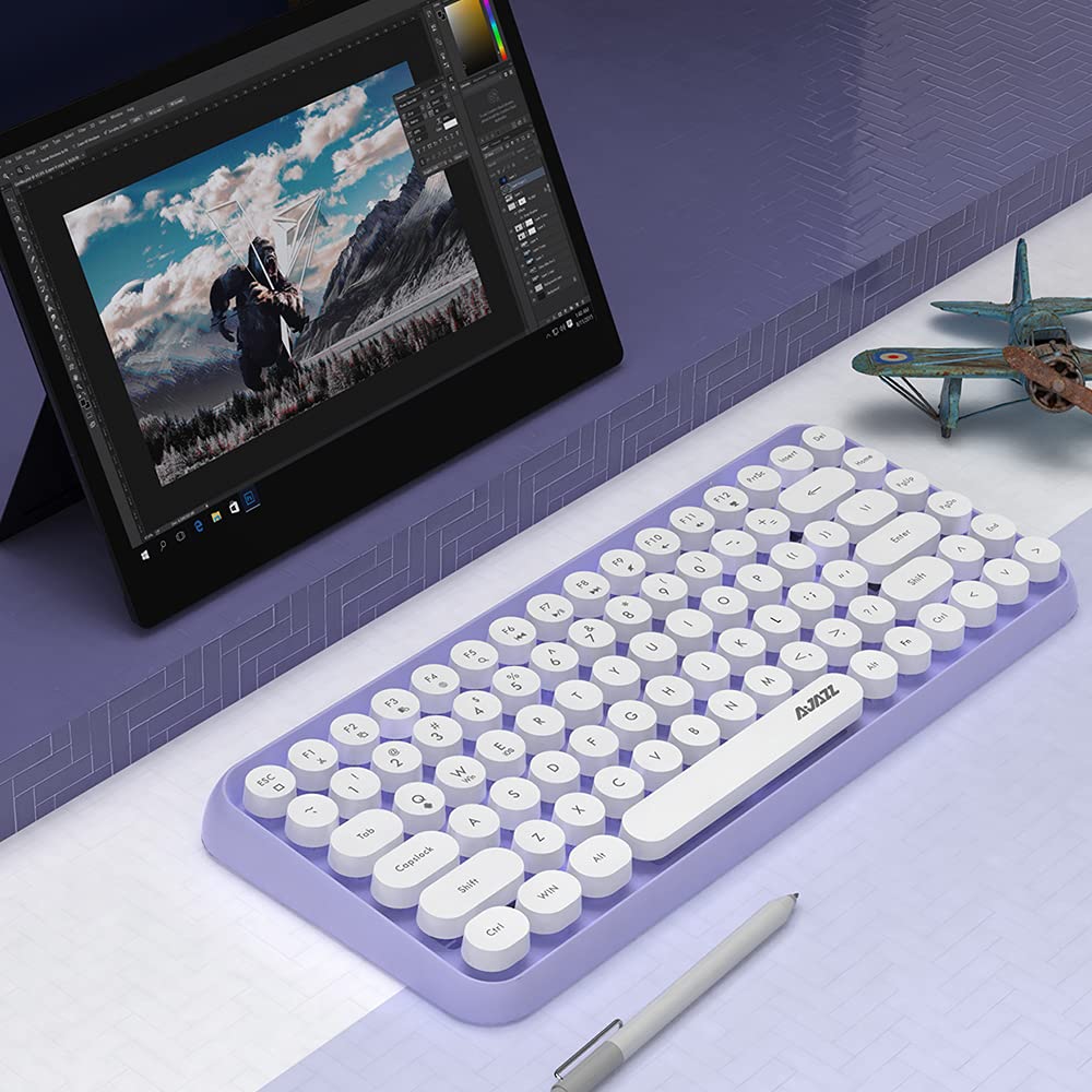 FELiCON 308i Kabellose Retro Tastatur, Bluetooth Silent Cute Computer Tastatur mit Runder Punk Taste