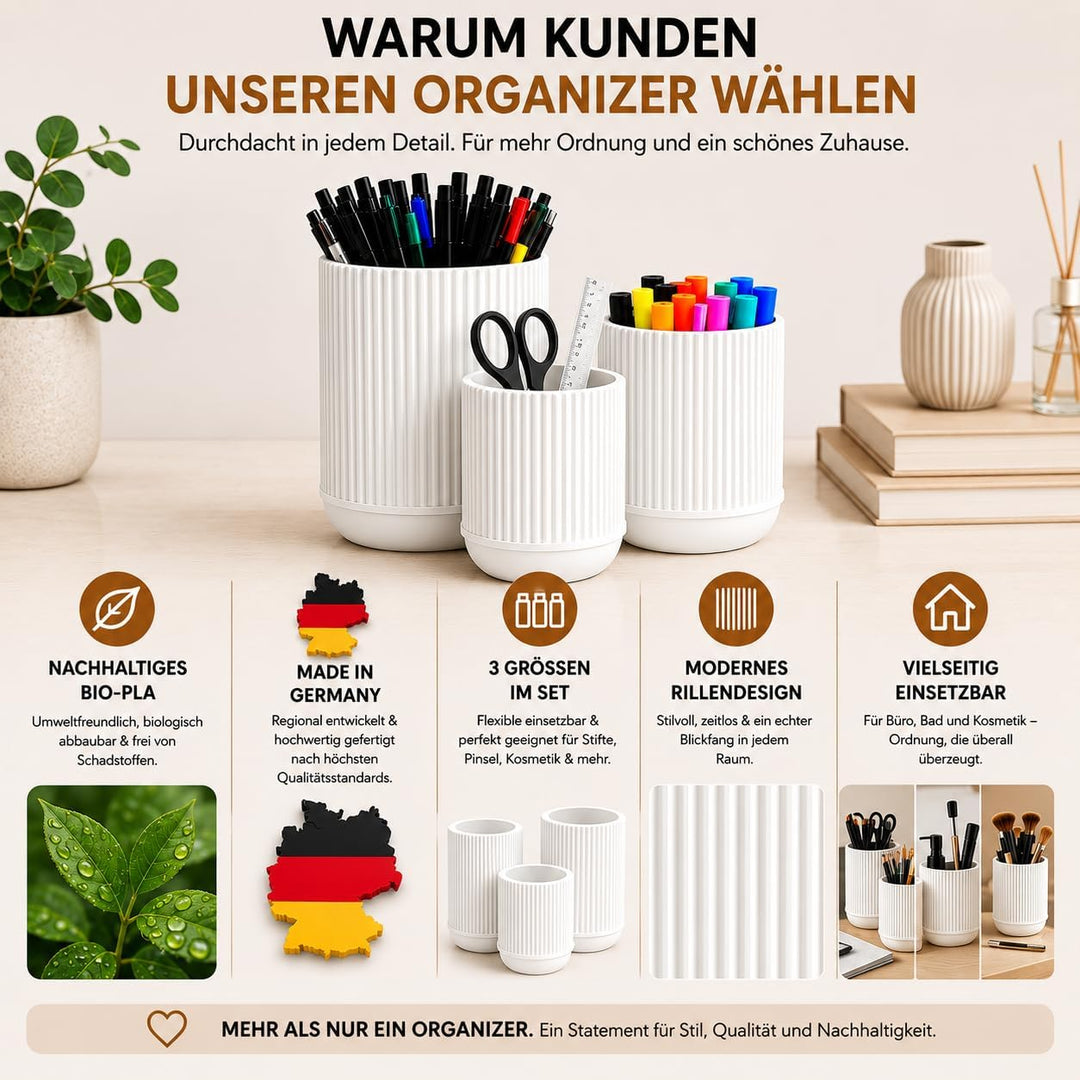 CABU Stiftehalter Weiss 3er Set – Minimalistischer Schreibtisch Organizer – Multifunktionaler Stifte