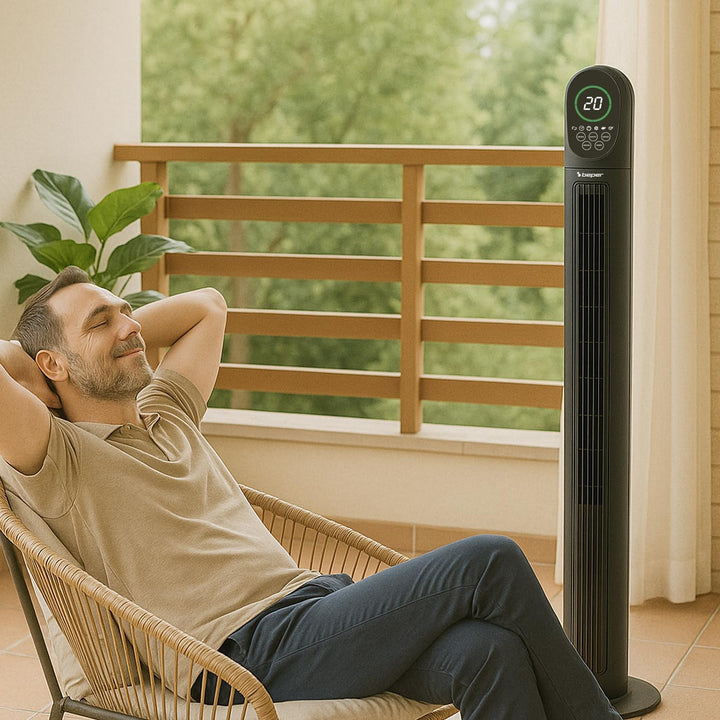 BEPER P206VEN310 Deluxe Digitaler Turmventilator mit Fernbedienung, leiser Turmventilator, 3 Geschwi