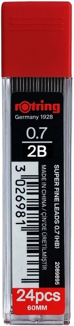 rOtring Superpolymer-Bleistiftmine, 0,7 mm, 2B, 3 Röhren, insgesamt 72 Minen, Nachfüllminen für Druc