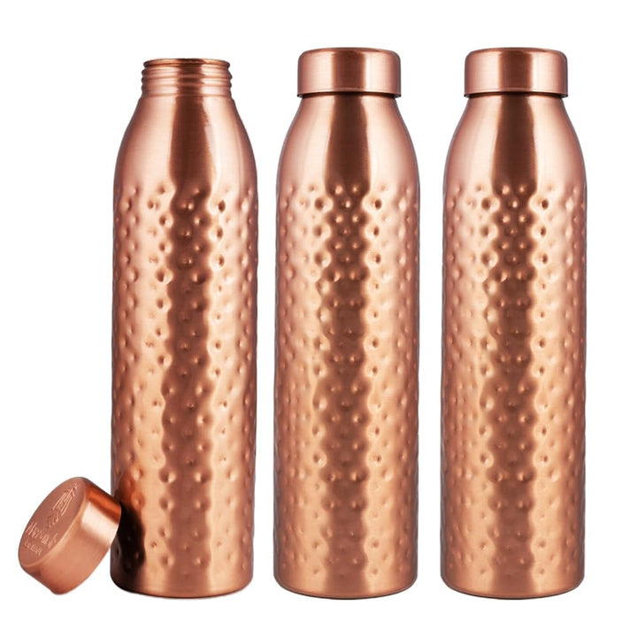 NORMAN JR Wasserflaschen aus reinem Kupfer (1l) 3er Geschenkset–gehämmert 1l 3er Geschenkset–gehämme