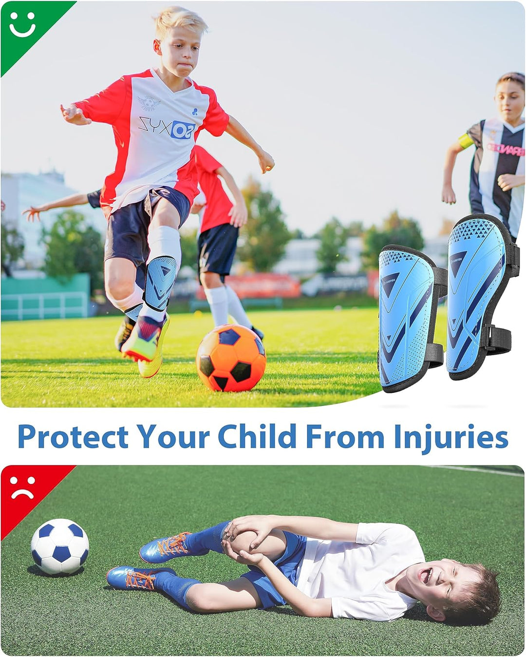 Schienbeinschoner Kinder Fussball Zertifiziert Airsfish Leichte,Langlebige,rutschfeste Schienbeinsch