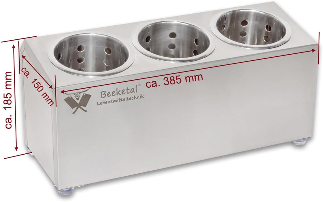 Beeketal 'BBK-3' Profi Gastro Besteckbehälter aus Edelstahl poliert inkl. 3 Köcher einreihig, entneh