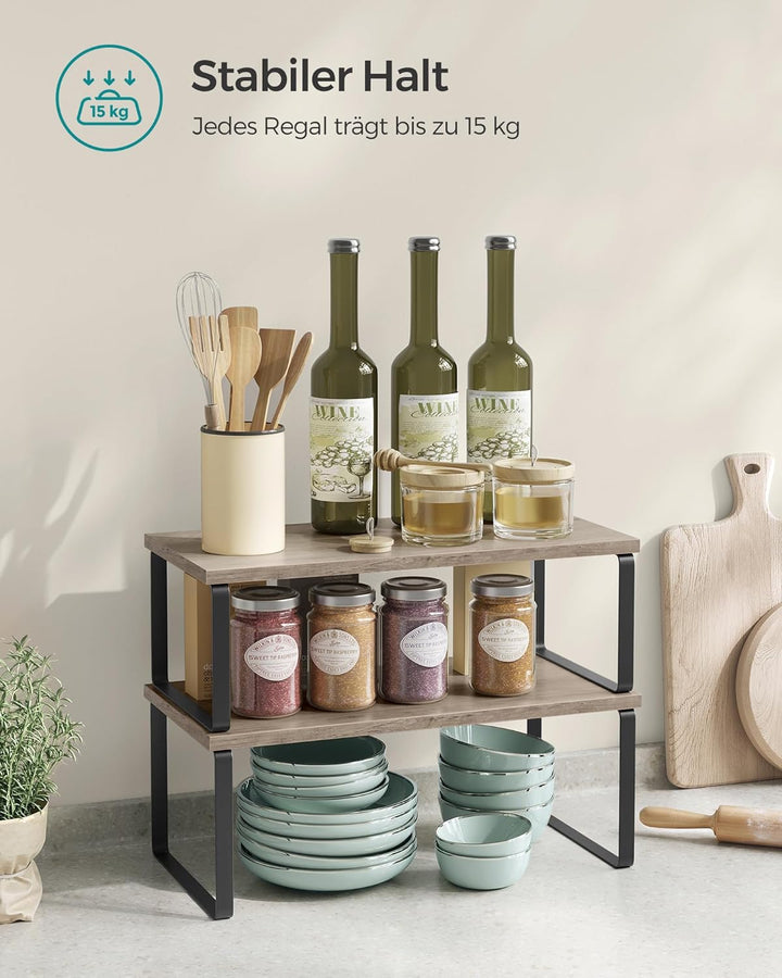 SONGMICS Gewürzregal, 2er Set Küchen-Organizer, Küchenregal, Schrank-Organizer Küche, erweiterbar, k