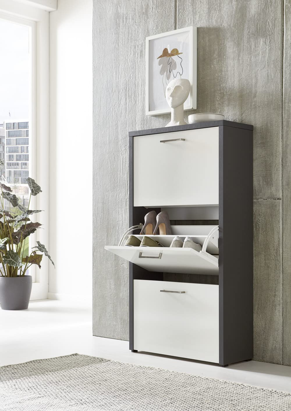 BMG Möbel Schuhkipper »Siena« (Schuhschrank Schuhregal Schrank Garderobe, 3 Klappen), Metallgriffe,
