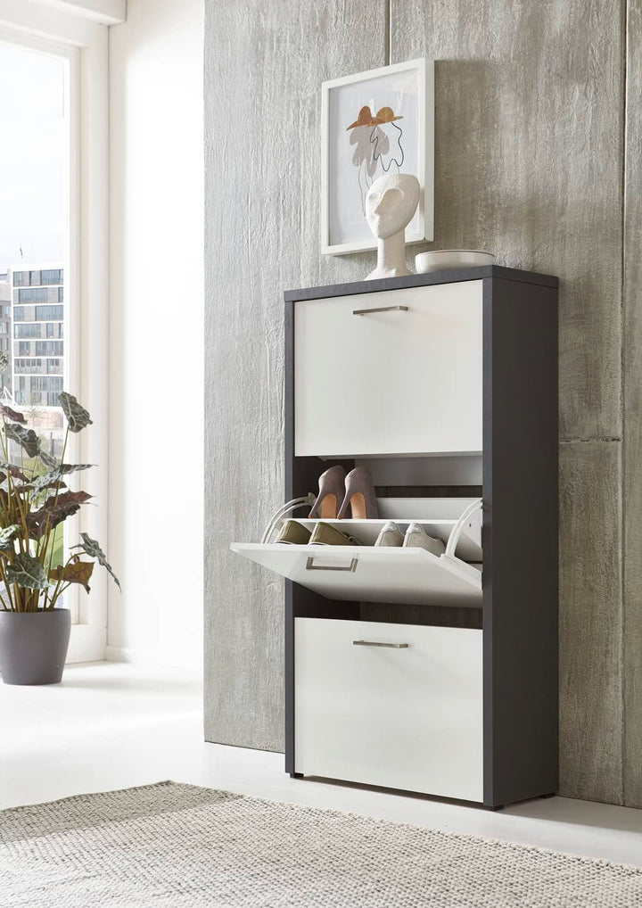 BMG Möbel Schuhkipper »Siena« (Schuhschrank Schuhregal Schrank Garderobe, 3 Klappen), Metallgriffe,