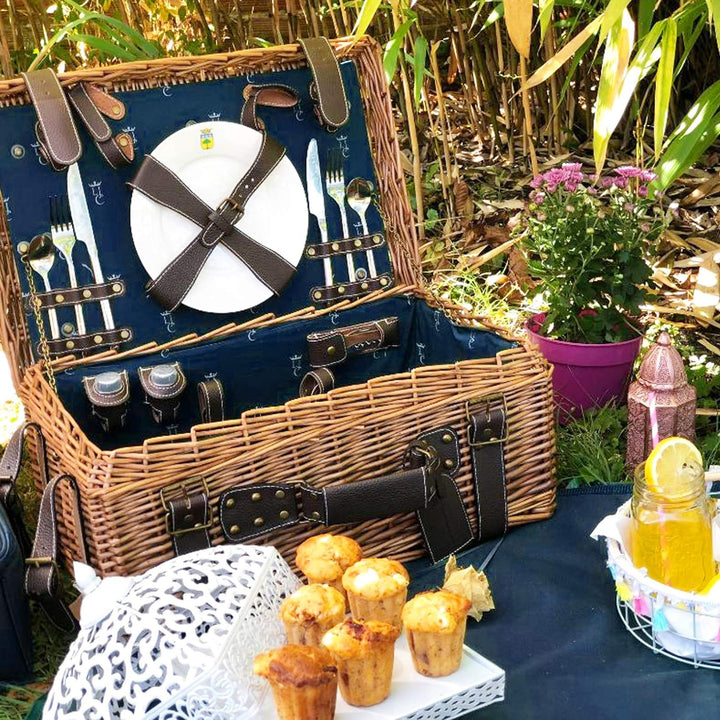 Les Jardins de la Comtesse - Picknick Wicker und Leder Champs-Elysees Blau - Picknickkorb Full / 2 P