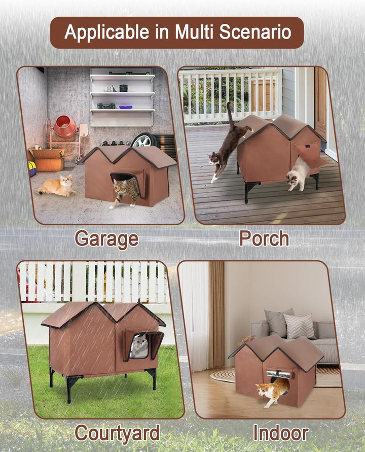 Katzenhaus im Freien, Grosse wasserdichte isolierte Katzenkennel mit erhöhter Basis, Winterhaus für