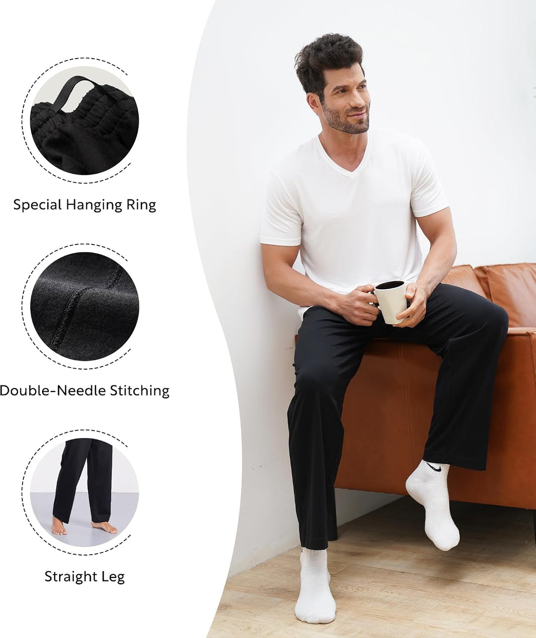 DAVID ARCHY Herren Schlafanzughose Lang &amp; Kurz mit Eingriff Pyjama Hose mit Taschen und Band Nachtwä