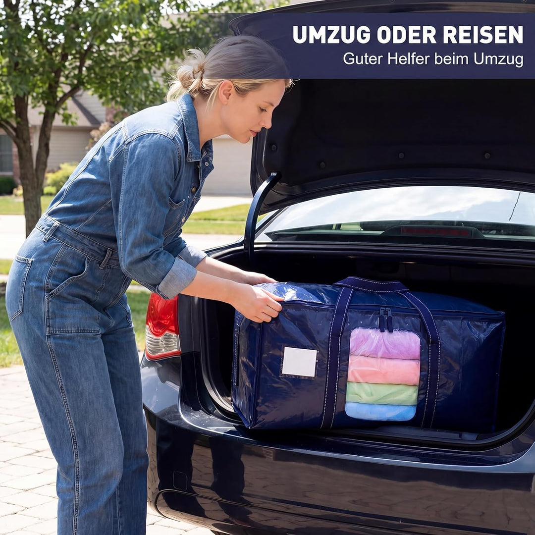 Dntorx 6 Stück 90L Grosse Aufbewahrungstasche mit Deckel, Faltbare Umzugskartons Gross mit transpare