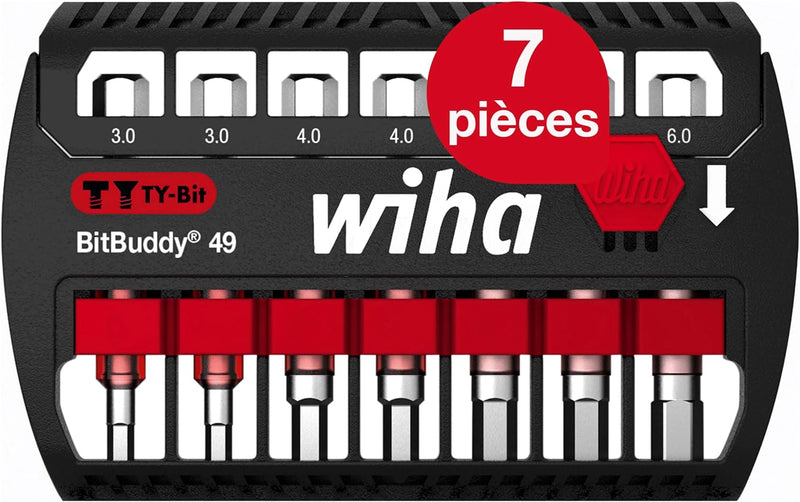 Wiha Bit Set BitBuddy 8-tlg. I TY-Bit 49 mm Sechskant 1/4" E6,3 I Zubehör für Schraubanwendungen I I