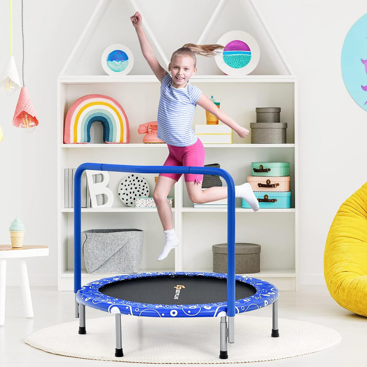 GOPLUS φ92cm Kinder Mini-Trampolin mit Haltegriff, klappbares Gartentrampolin bis 150kg belastbar, K