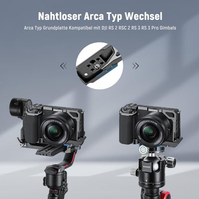 NEEWER ZV-E10 Kamerakäfig mit Silikongriff, 1/4" Gewinde, 3/8" ARRI Positionierungslöcher, Arca Typ
