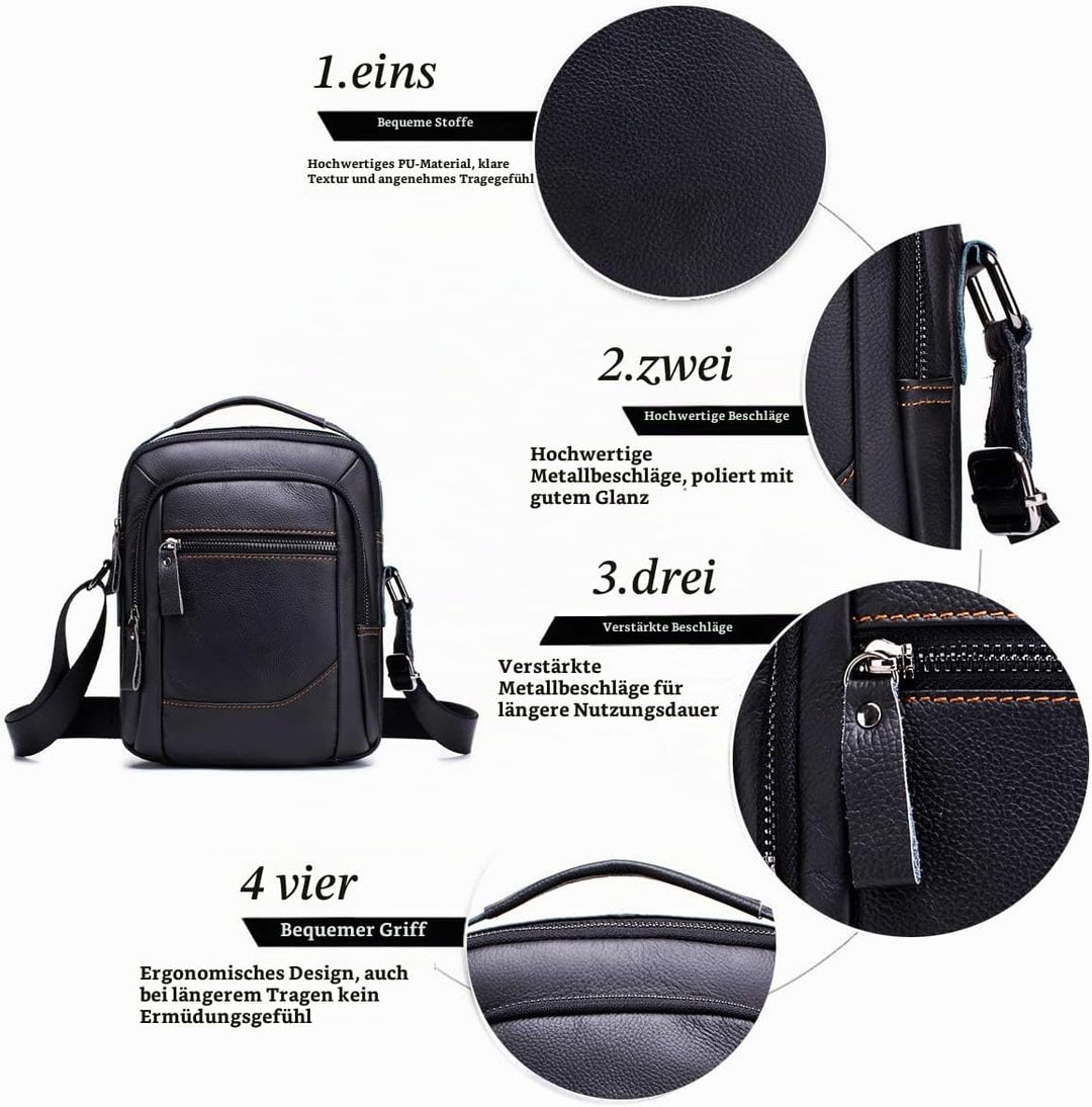 MANNUOSI Herren Schultertaschen business Freizeit Henkeltaschen echtleder vintage Handtaschen Einhei