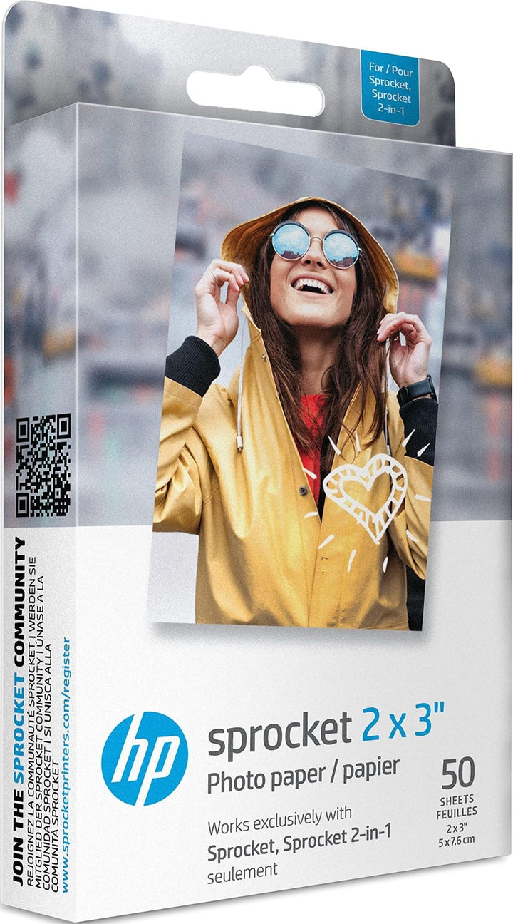 HP 2x3 "Premium Zink Fotopapier (50 Blatt), kompatibel mit tragbarem Kettenrad-Fotodrucker" 50 Blatt