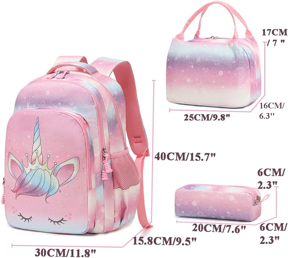 Kimwadalh Mädchen Schulrucksack 3 Teilig Schultasche Glitzer Rucksack Schulranzen Set Mädchen Jungen