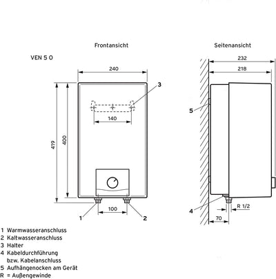 Vaillant Warmwasserspeicher, Übertischgerät eloSTOR VEN 5/7-5 O plus, 230 V, Kapazität: 5 Liter, Nie