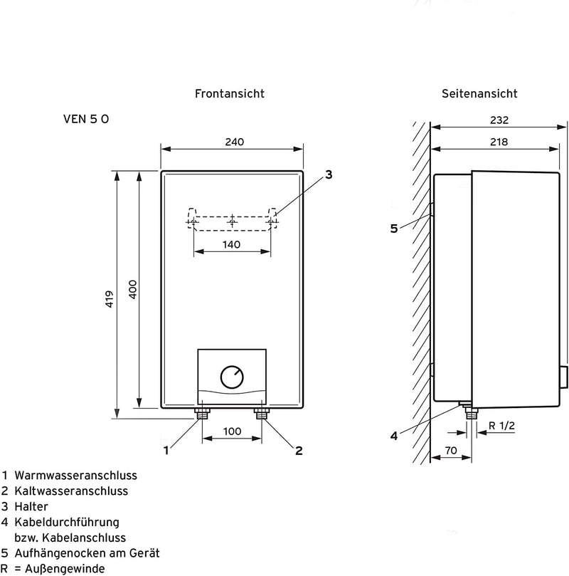 Vaillant Warmwasserspeicher, Übertischgerät eloSTOR VEN 5/7-5 O plus, 230 V, Kapazität: 5 Liter, Nie