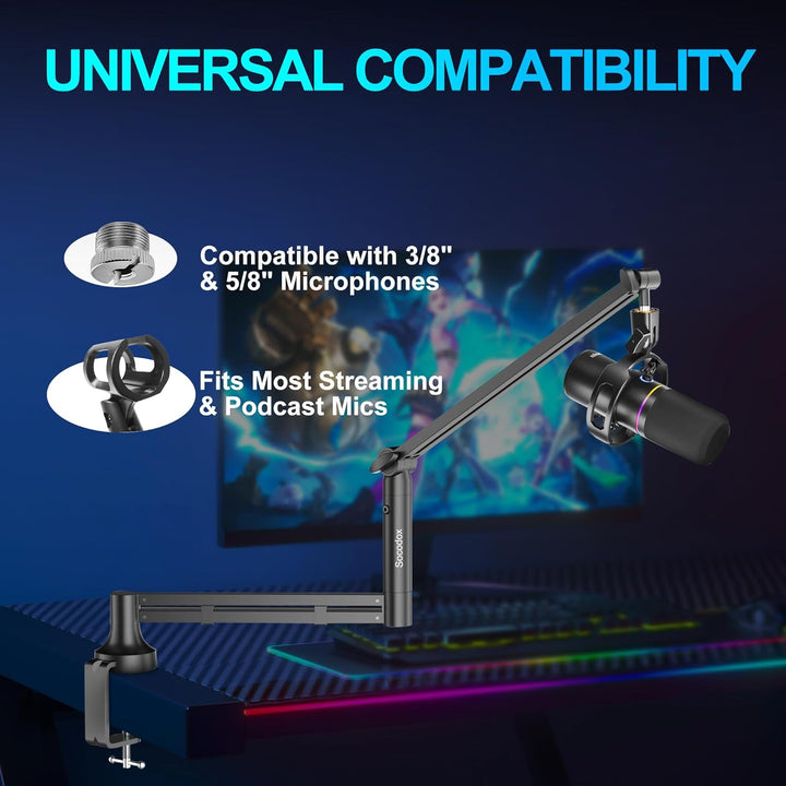 Low Profile Mikrofonarm, Verbesserter Mikrofonständer mit 7 cm Tischklemme, 3/8"- & 5/8"-Adapter, Mi