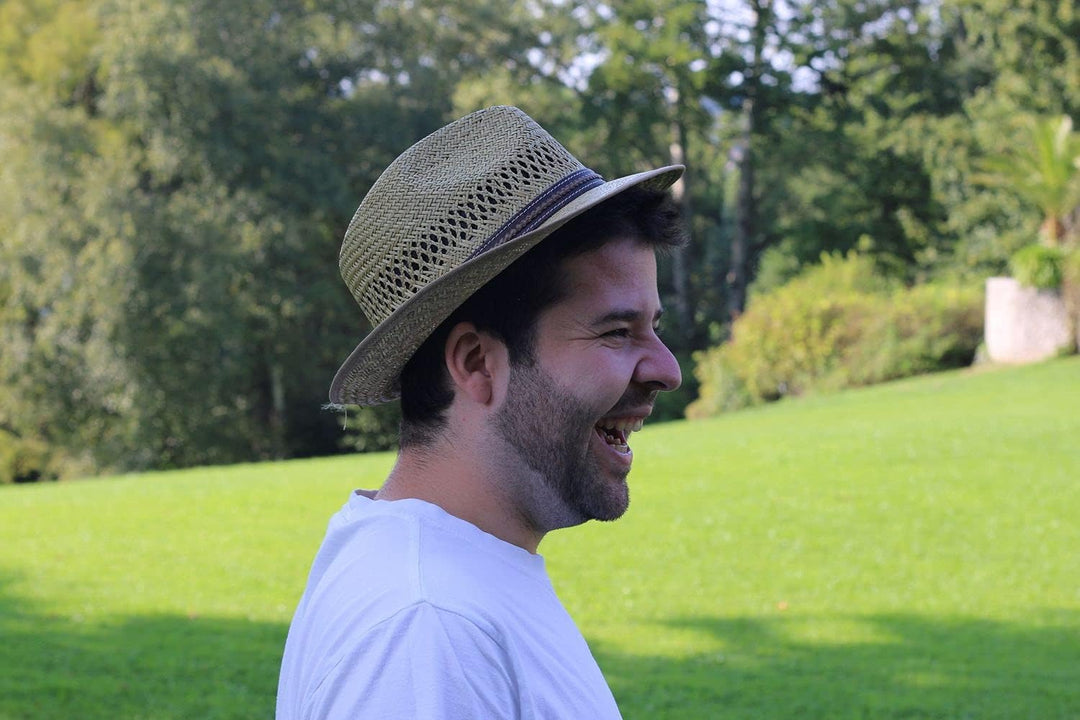 Breiter Strohhut Sommerhut Sonnenhut – Handgeflochten aus 100% Stroh – Bogart – Besonders Leicht, Fl