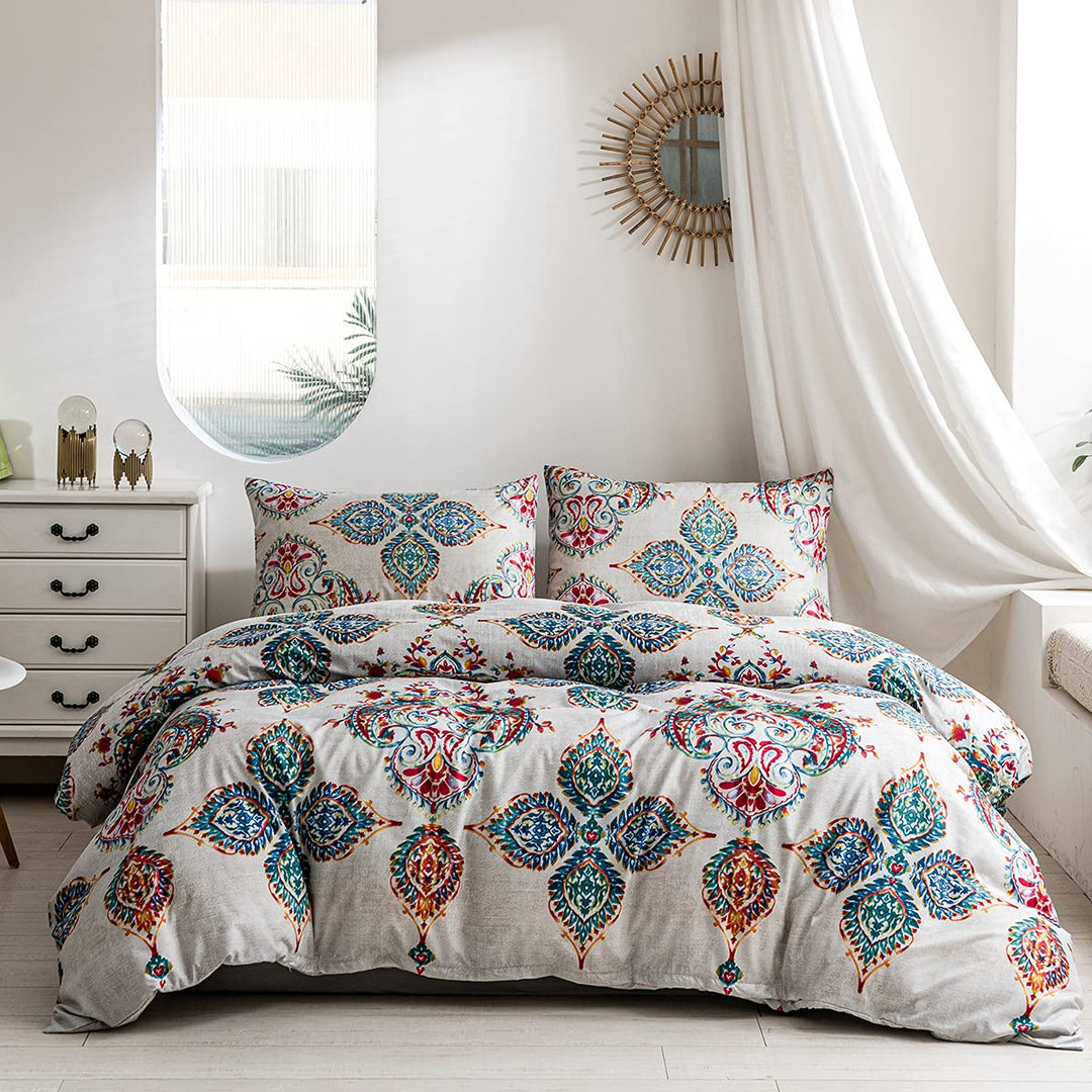 Damier Bettwäsche 200x220cm Bohemian Türkis Indische Mandala Böhmisch Bettbezug Set 3 Teilig Microfa