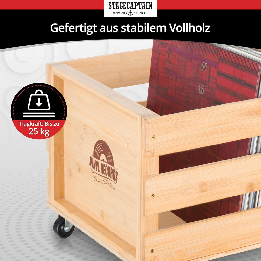Stagecaptain SPKB-100 NT Bambus Schallplattenkiste “Emil” 2x SET - Aufbewahrungsbox für bis zu 100 L