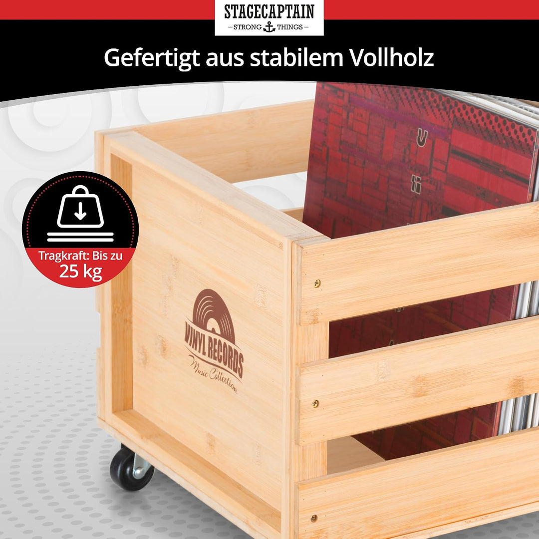 Stagecaptain SPKB-100 NT Bambus Schallplattenkiste “Emil” 2x SET - Aufbewahrungsbox für bis zu 100 L