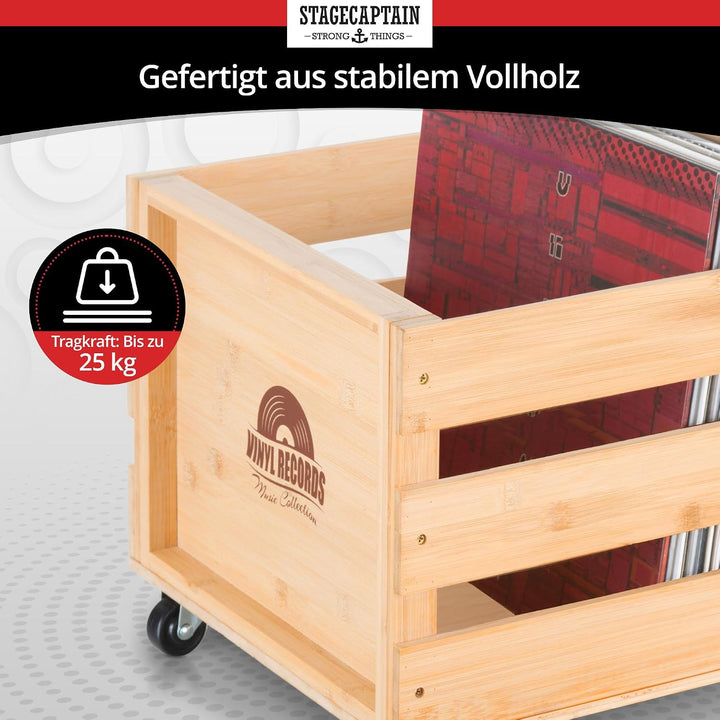Stagecaptain SPKB-100 NT Bambus Schallplattenkiste “Emil” 2x SET - Aufbewahrungsbox für bis zu 100 L