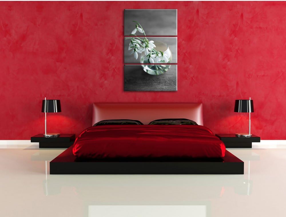 Pixxprint Schneeglöckchen in der Vase als Leinwandbild/Grösse: 3 Teilig (120x80) cm/Wandbild/Kunstdr