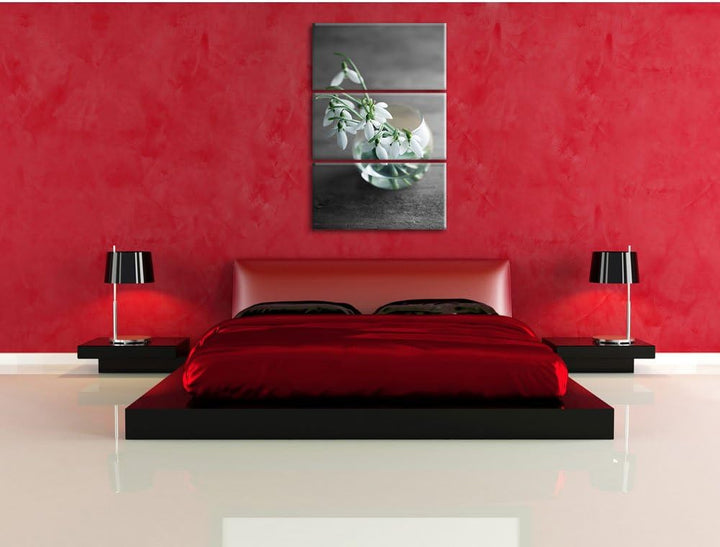 Pixxprint Schneeglöckchen in der Vase als Leinwandbild/Grösse: 3 Teilig (120x80) cm/Wandbild/Kunstdr