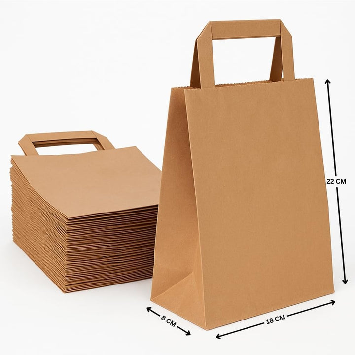 Commerline Papiertragetaschen 18+8x22cm 250 Stück | Braun Papiertüten | Kraftpapier Tüten mit Henkel