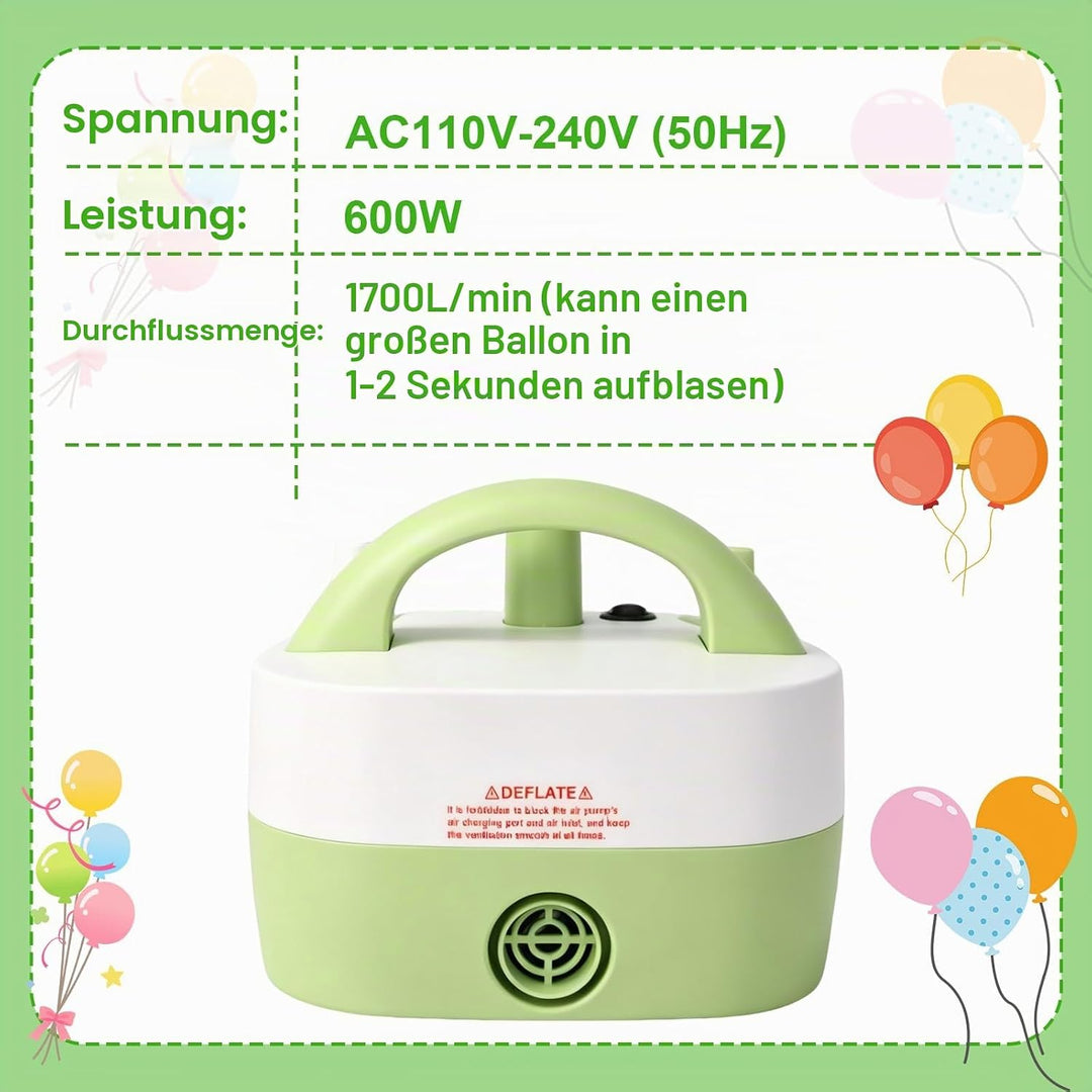 Luftballonpumpe Elektrische, 600W Elektrische Luftpumpen Europäischer mit 2 Düse Luftballonpumpe zum