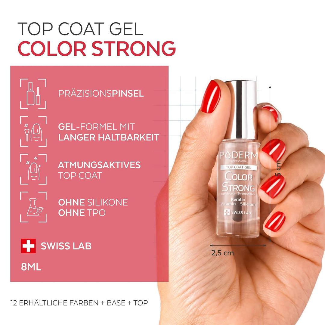 PODERM Top Coat Gel Effekt Nagelhärter | Swiss Lab - 8ML | Ultra-Glänzendes Finish &amp; Langanhaltender