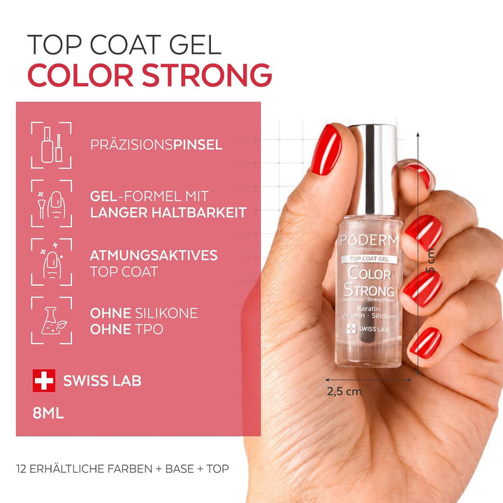 PODERM Top Coat Gel Effekt Nagelhärter | Swiss Lab - 8ML | Ultra-Glänzendes Finish &amp; Langanhaltender
