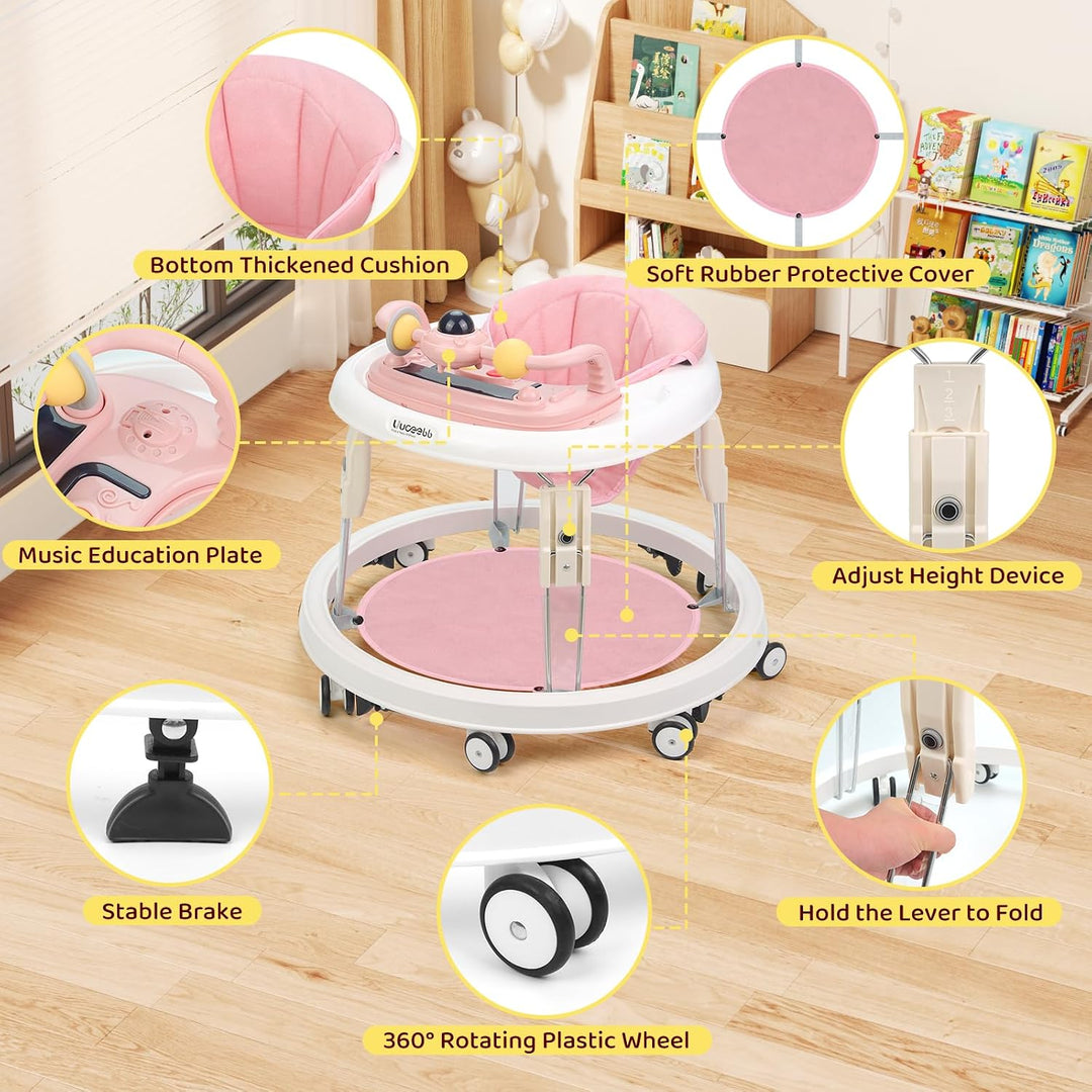 Baby Lauflernhilfe, One-Touch Folding Baby Walker, Lauflernwagen Anti-Roll 8-Rad-Rundfahrwerk, 7-Gan
