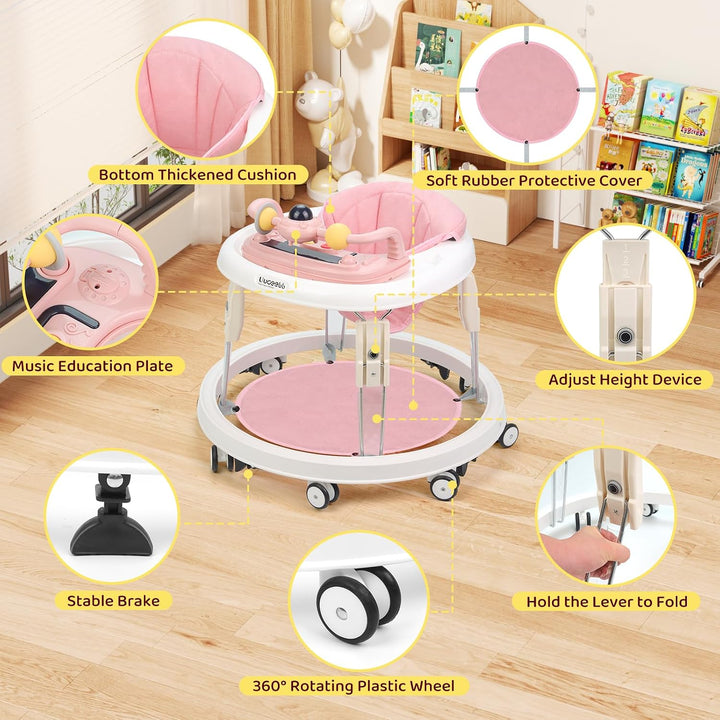 Baby Lauflernhilfe, One-Touch Folding Baby Walker, Lauflernwagen Anti-Roll 8-Rad-Rundfahrwerk, 7-Gan