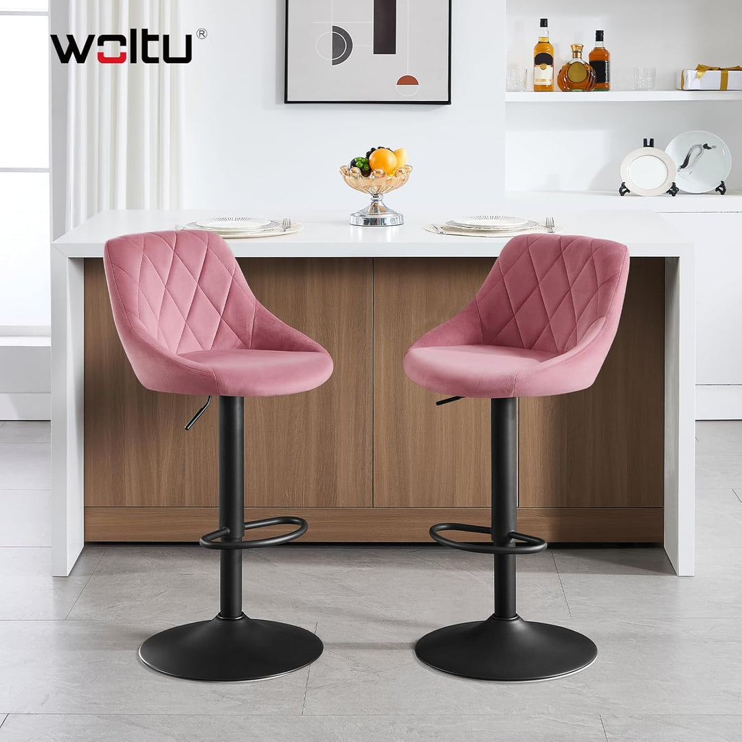 WOLTU BH219rs-2 Barhocker Tresenhocker, Gute gepolstert, Samt, Höhenverstellbar, Drehbar, 2 x Hocker